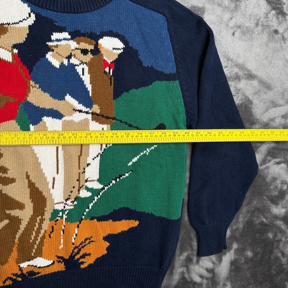 Vintage Hathaway Hand-Intarsia Knit Gold Swinger Club Pullover Crewneck Medium - Picture 5 of 8